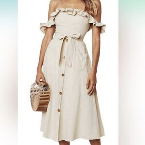 Indikah Cream Off-Shoulder Ruffled Midi Sundress Sizr 12